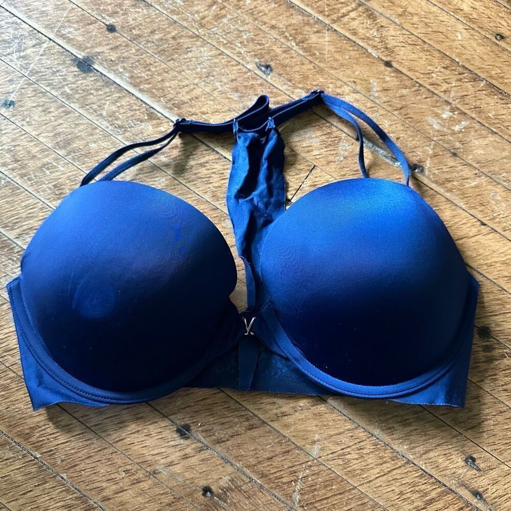 Victoria’s Secret blue racerback sexy 34DD plunge bra